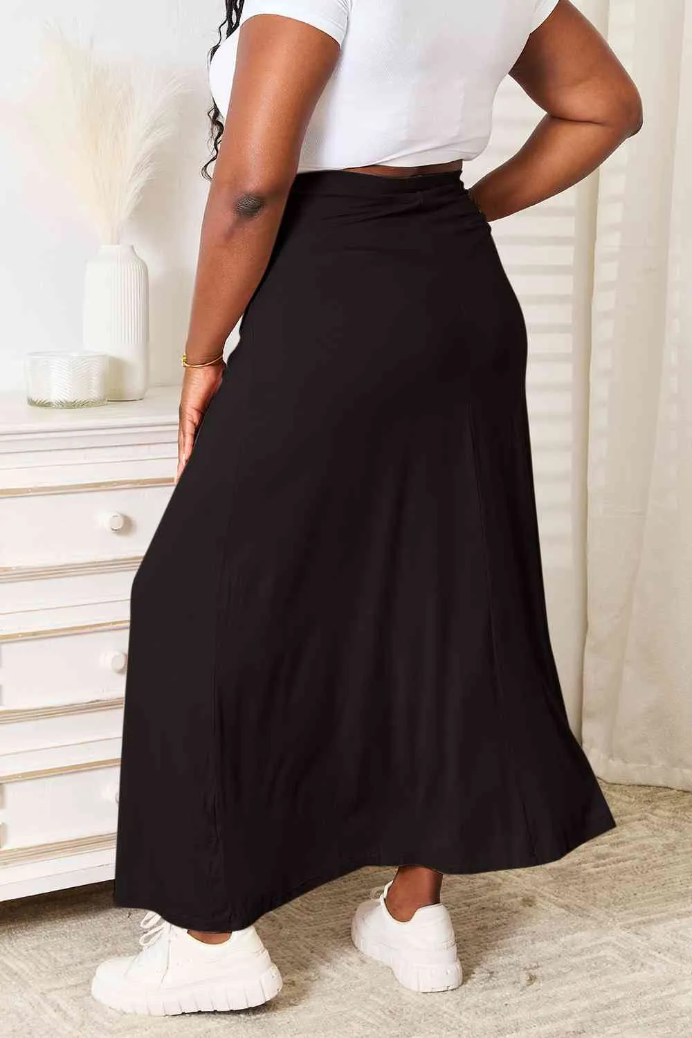 Reya Soft Rayon Drawstring Waist Maxi Skirt Rayon