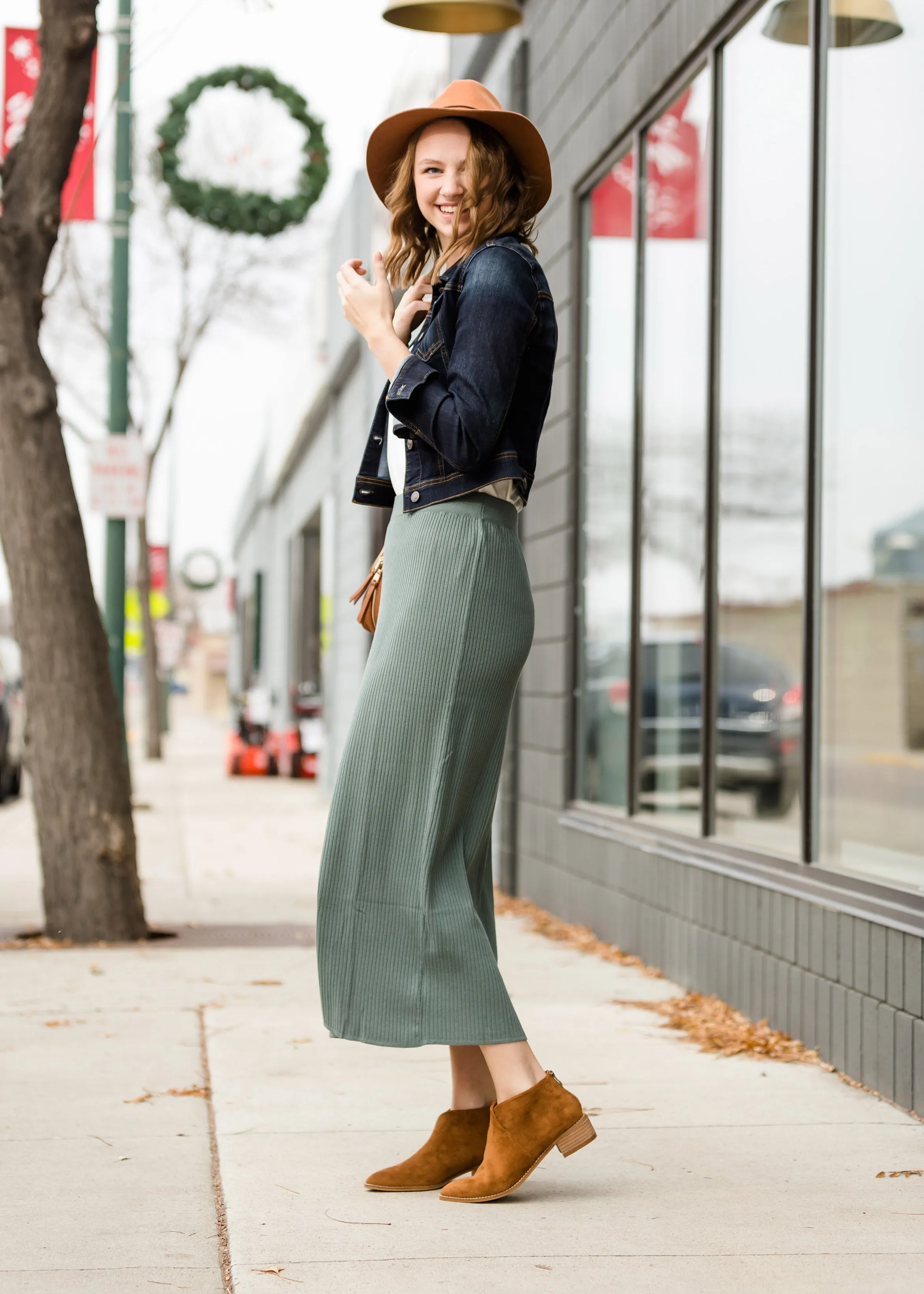 Ribbed Knit Stretch Midi Skirt - FINAL SALE