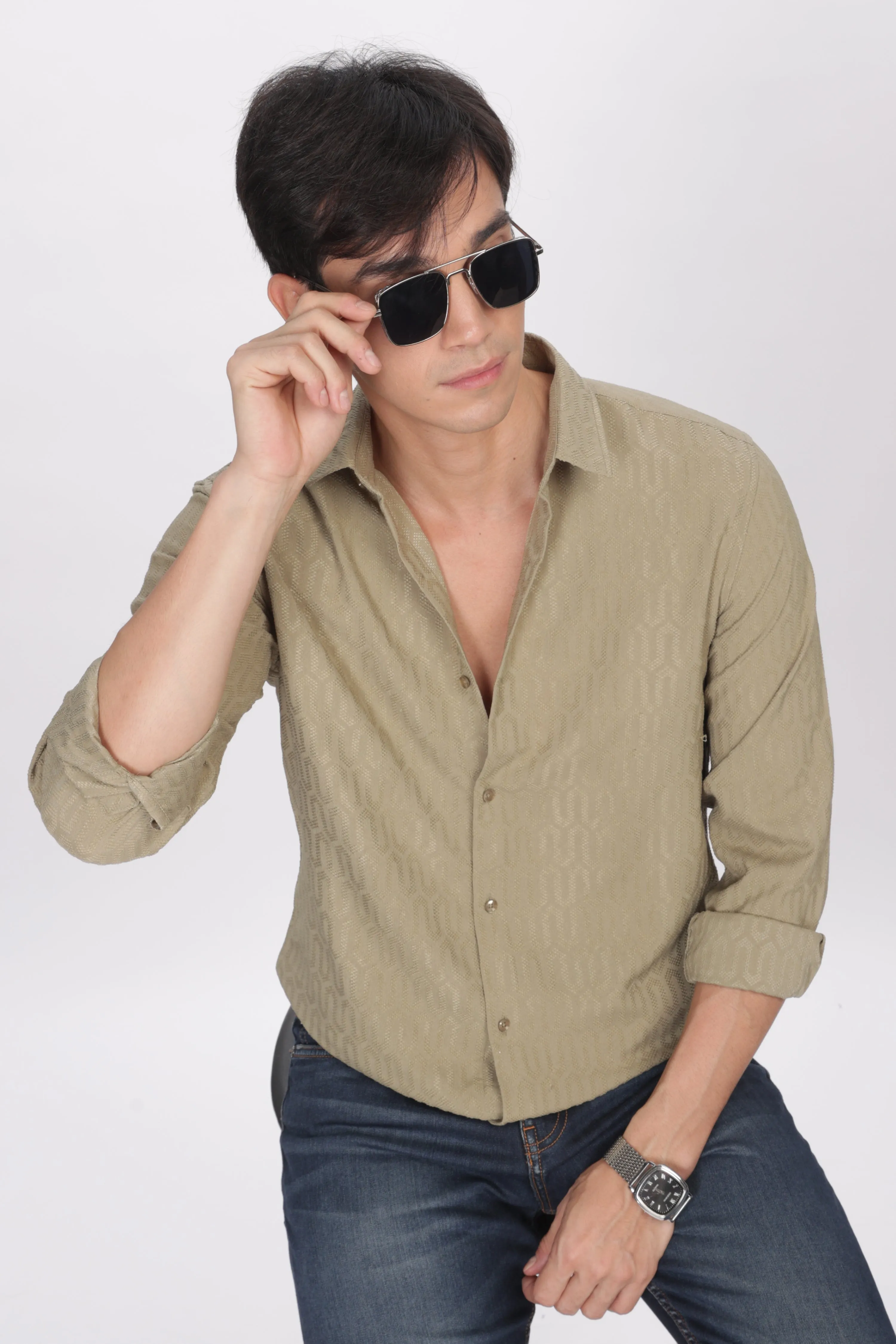 Sandal - Modern Fit Textured Shirt