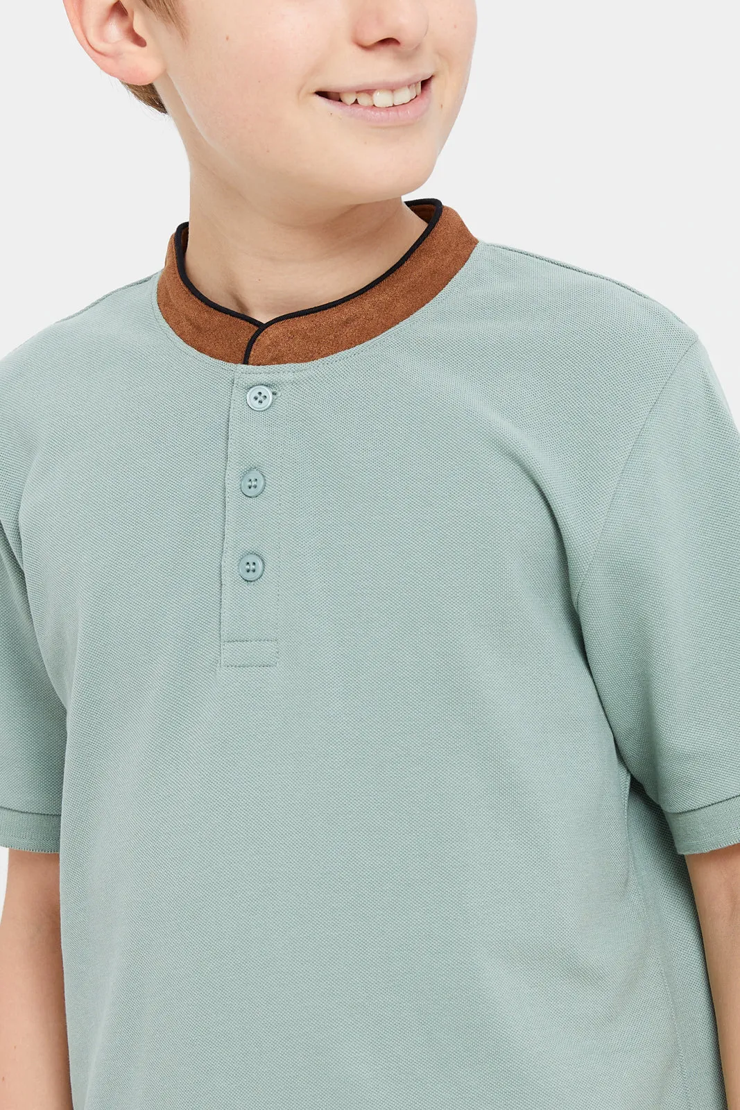 Senior Boys Mint Mandarin Collar Polo Shirt