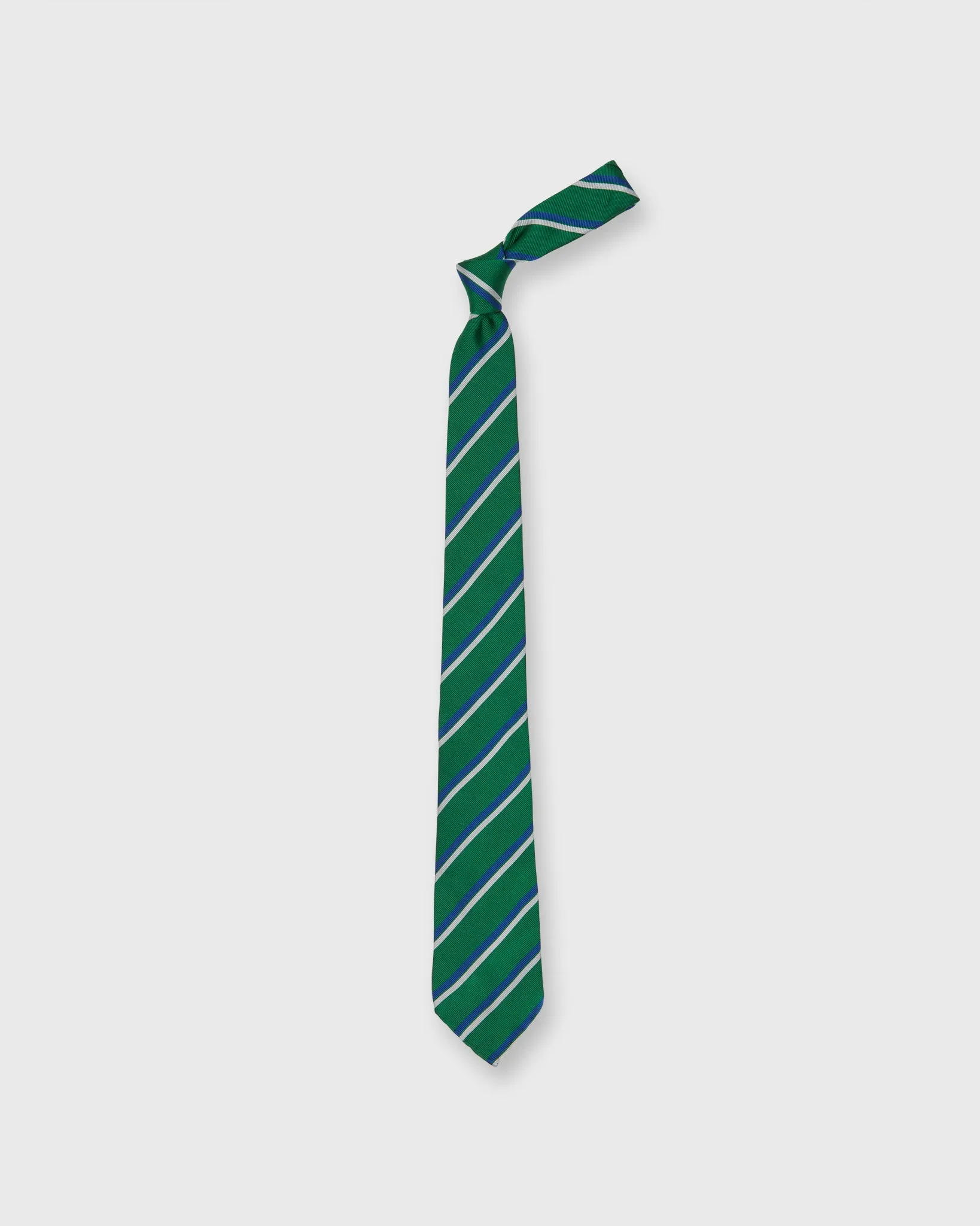 Silk Woven Tie in Green/Blue/White Double Stripe