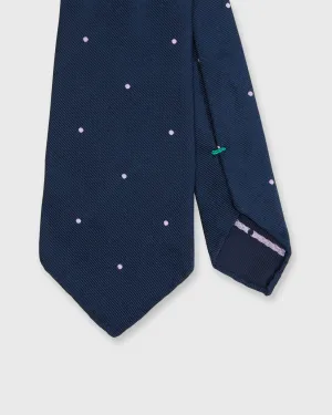 Silk Woven Tie in Navy/Lilac Dot