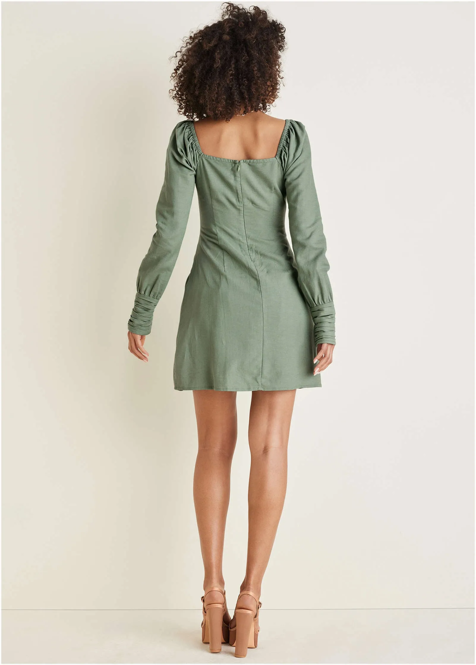 Sleeve Detail Mini Dress - Basil