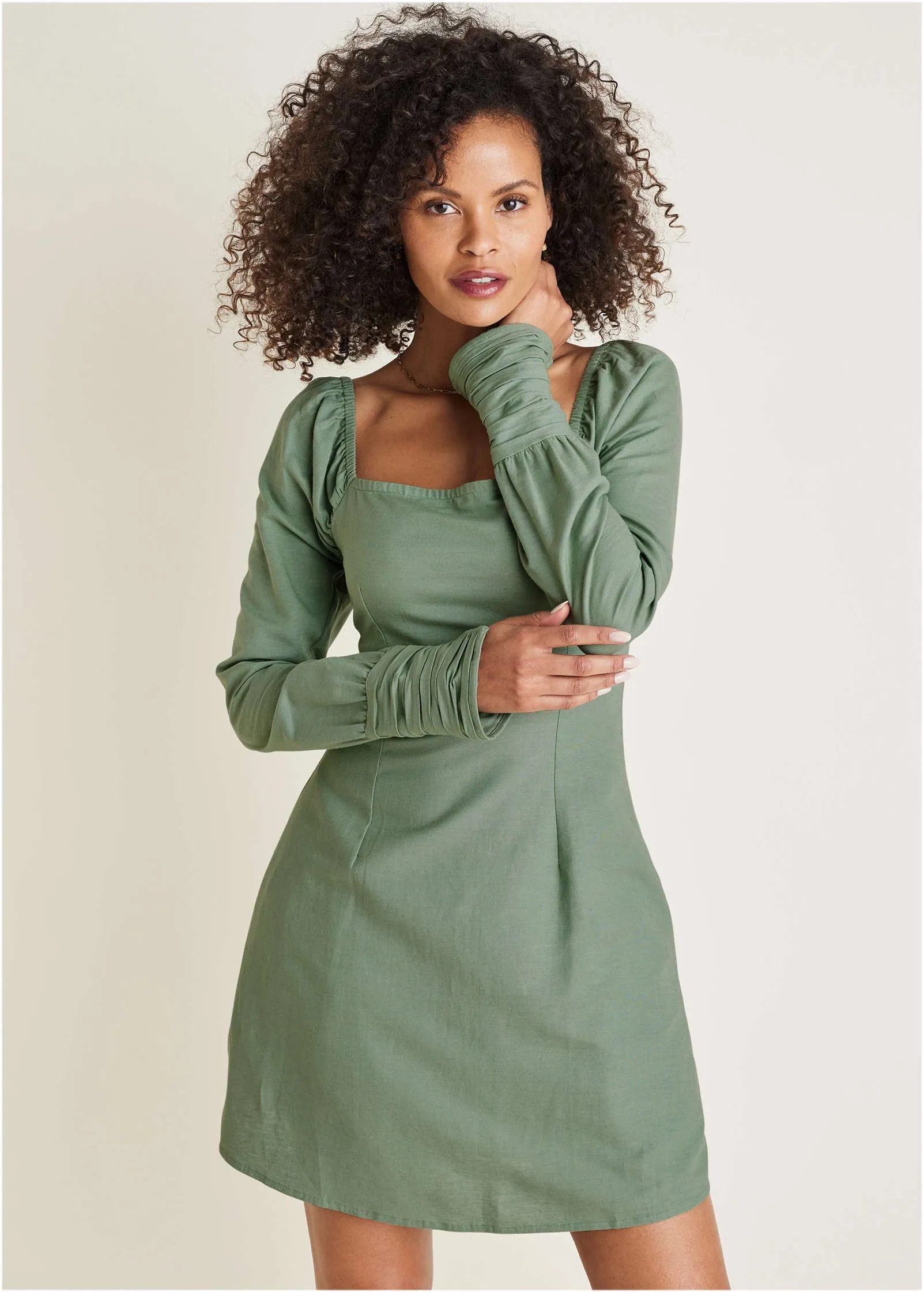 Sleeve Detail Mini Dress - Basil