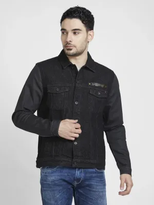 Spykar Men Black Cotton Regular Fit Denim Jacket