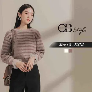 STRIPED PATCHING KNIT SWEATER