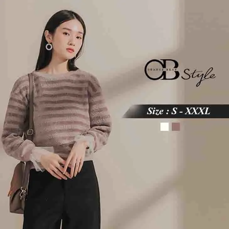 STRIPED PATCHING KNIT SWEATER