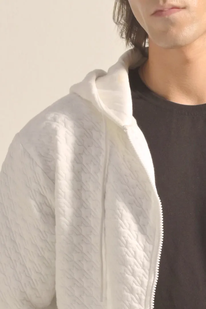 Textured Zipper Hoodie - White