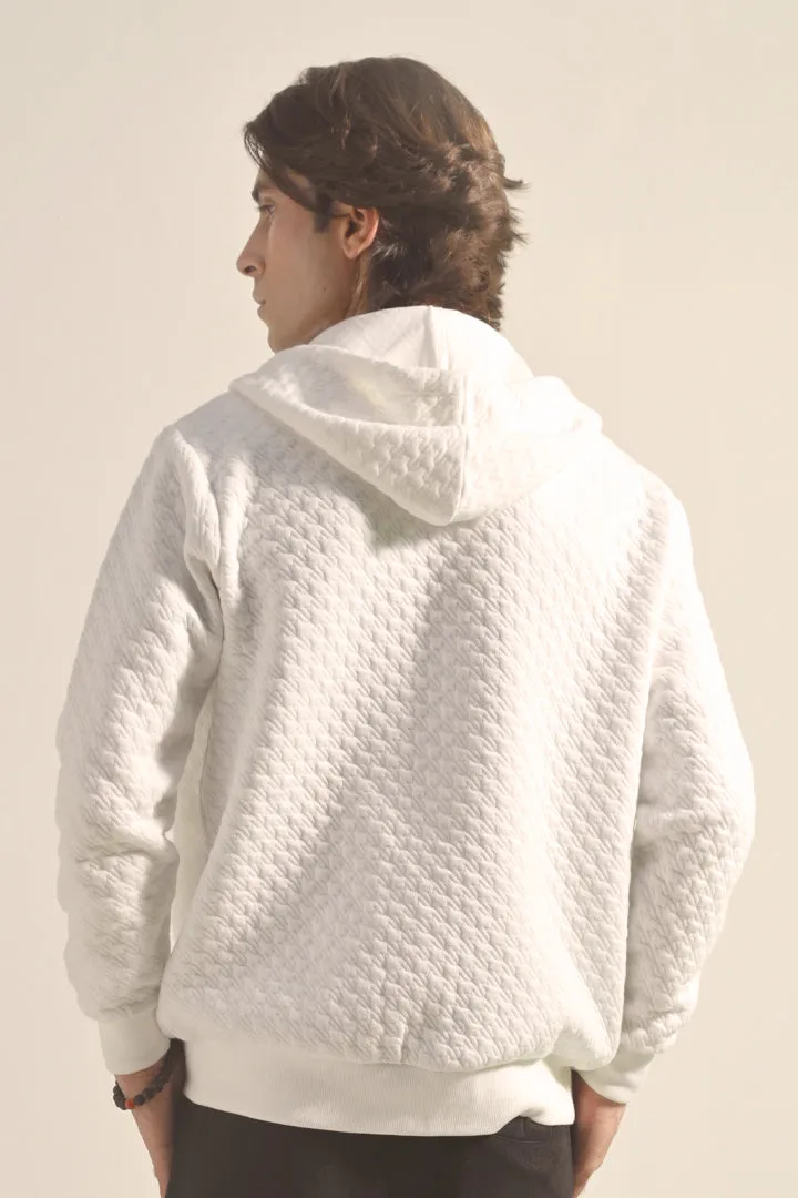 Textured Zipper Hoodie - White