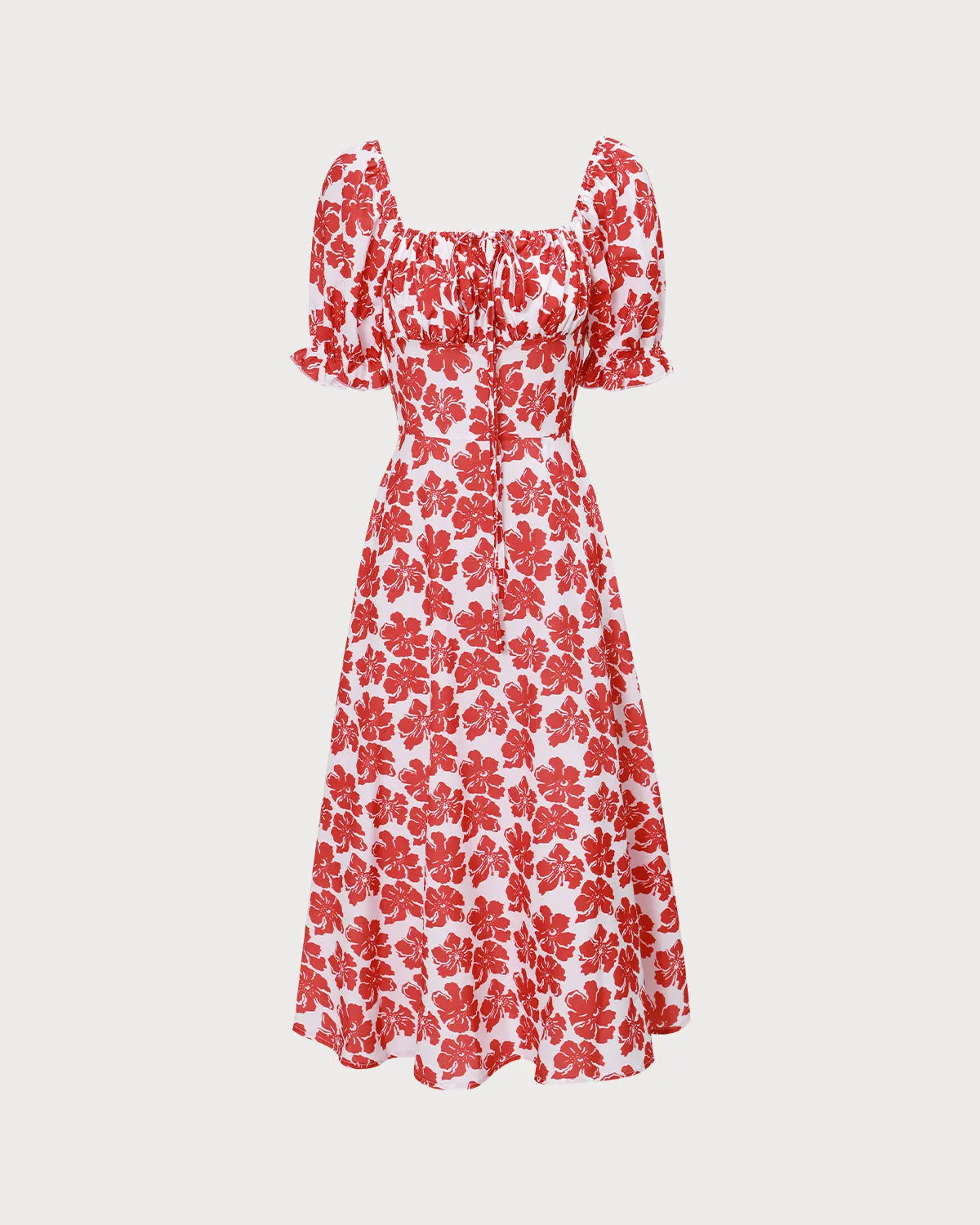 The Red Square Neck Floral Ruched Midi Dress