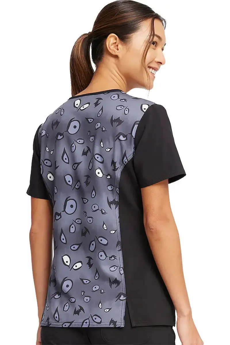 Tooniforms Women's V-Neck Halloween Print Scrub Top | Under Wraps