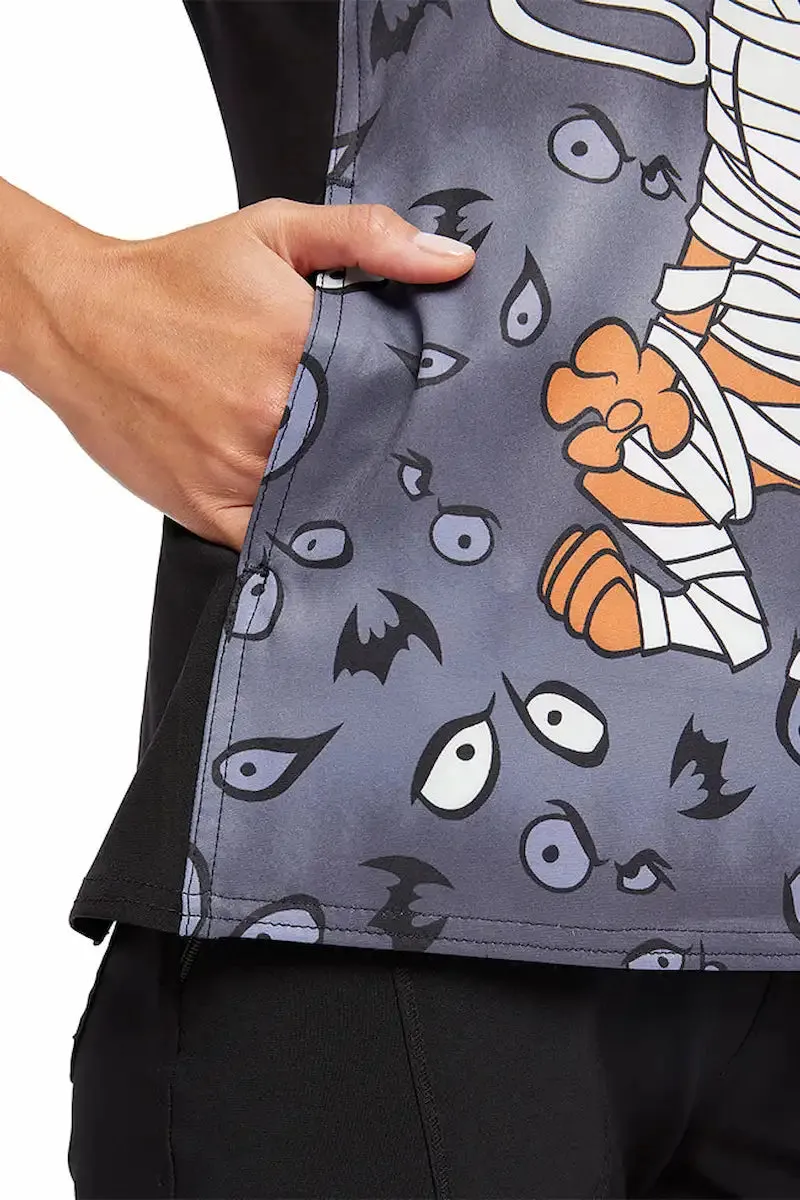 Tooniforms Women's V-Neck Halloween Print Scrub Top | Under Wraps