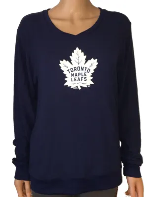 Toronto Maple Leafs SAAG Women's Navy Tri-Blend Ultra Soft V-Neck Sweater