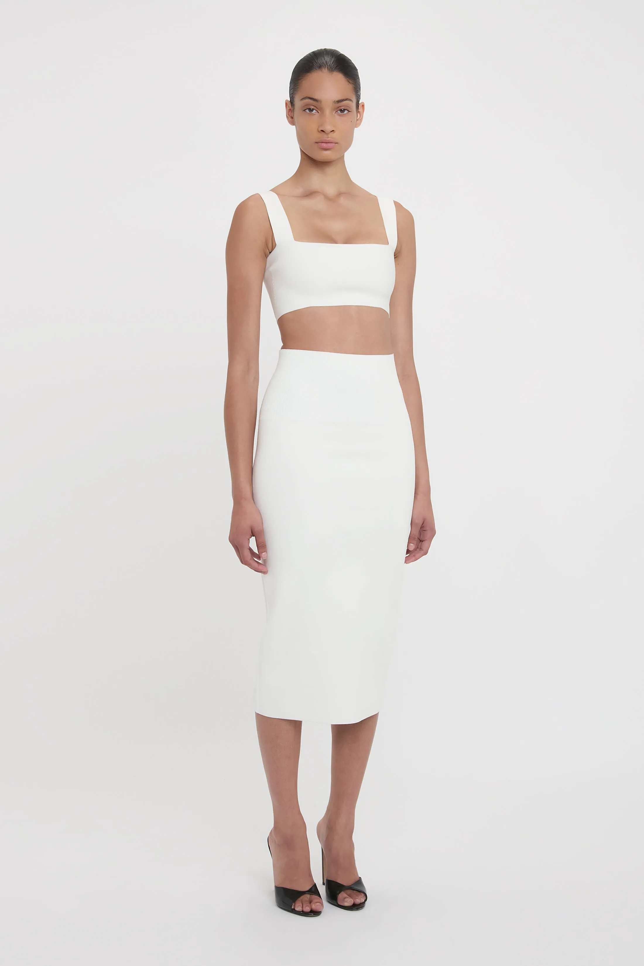 VB Body Fitted Midi Skirt In White