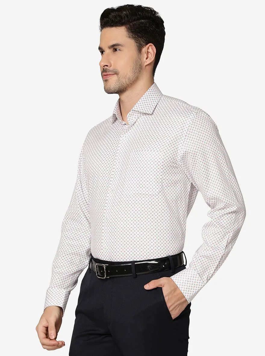 White & Red Printed Regular fit Formal Shirt | JadeBlue