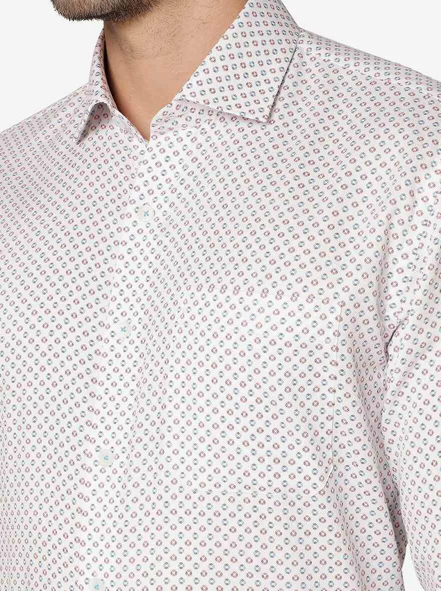 White & Red Printed Regular fit Formal Shirt | JadeBlue