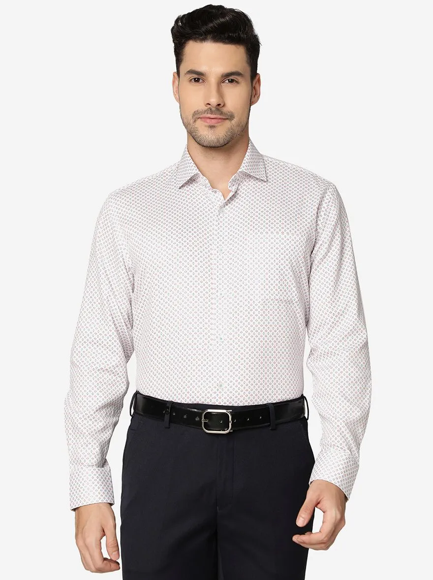 White & Red Printed Regular fit Formal Shirt | JadeBlue