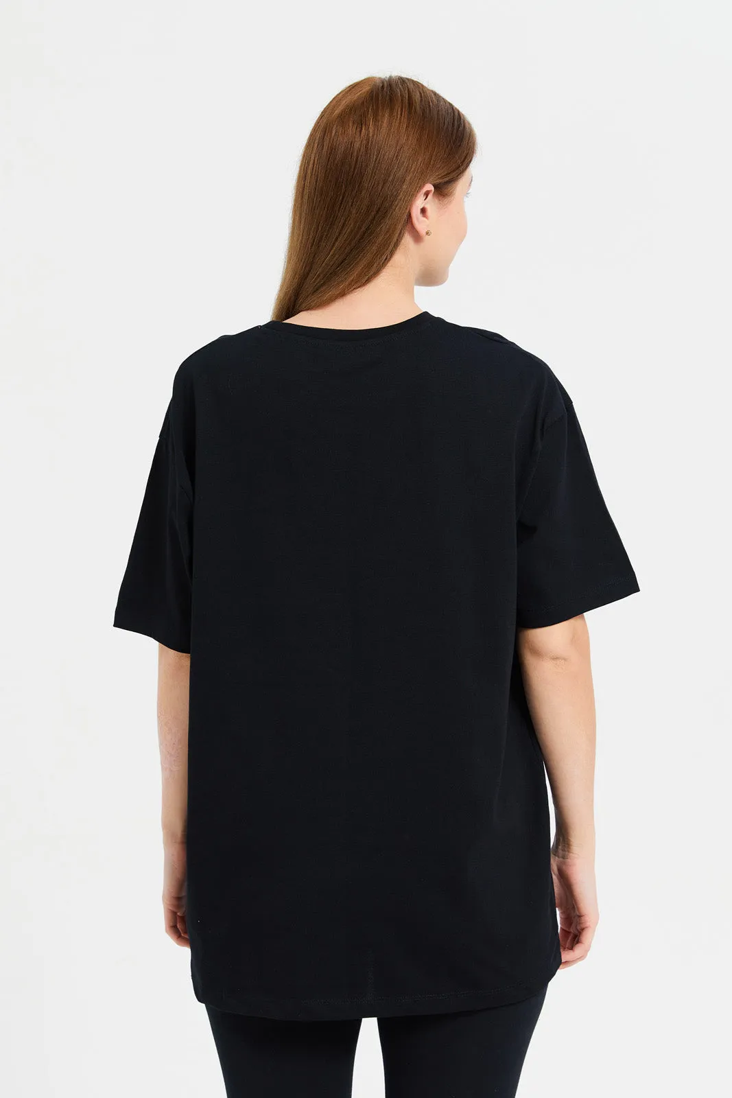 Women Black Plain Oversized T-Shirt