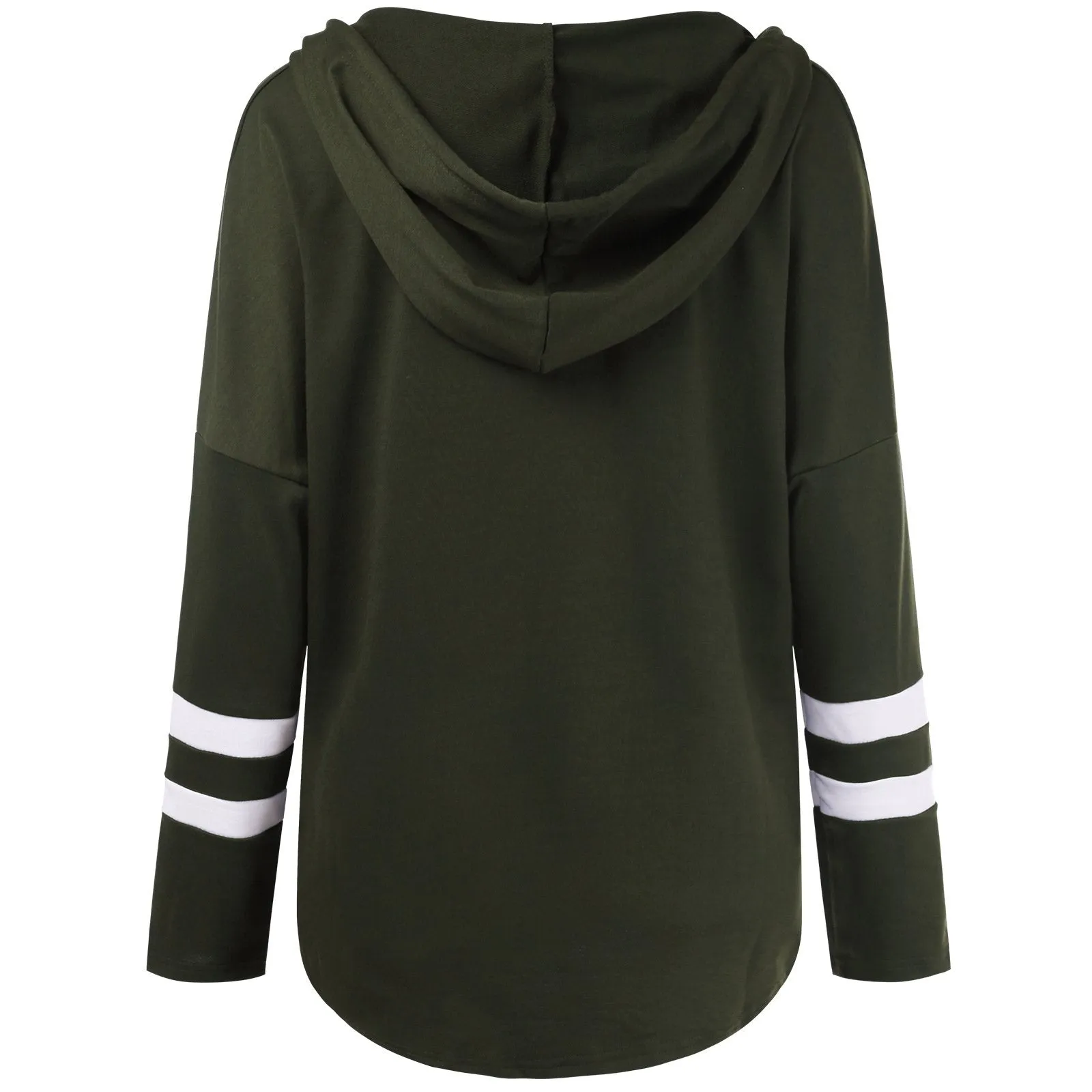 Women v neck stripe prined sleeve pullover hoodie sweatshirt