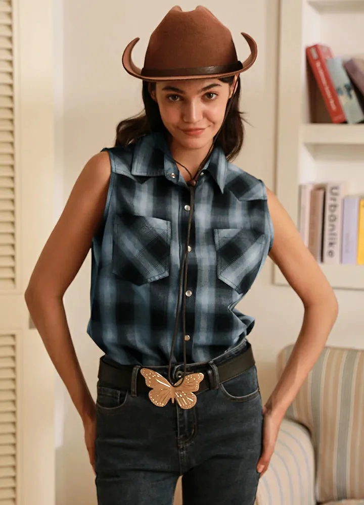 Women's Western Pearl Snap Plaid Vest